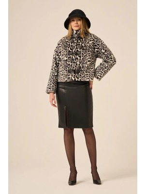 Ftz Women Kadın Leopar Kısa Kaban  Siyah 31274