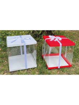 ISP Hediye Beyaz Kırmızı Çeyiz Bohça Kutusu 2"li Takım Seti (30*30*30)