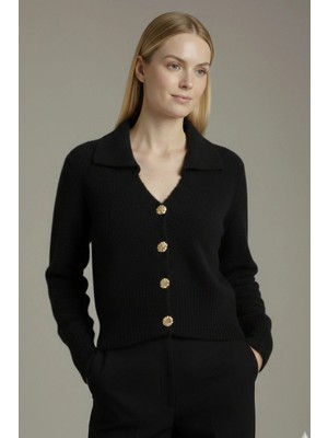 Ftz Women Kadın V Yaka Angora Hırka  Siyah 25299