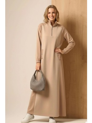 Ftz Women Kadın Scuba Spandex Elbise  Beige 31260
