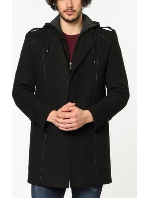 Dewberry Plt8334 Siyah Erkek Palto Uzun Kol Yün Polyester Düz Desenli 3XL Beden
