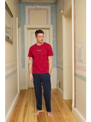 Formo Erkek Kırmızı %100 Pamuk Kısa Kollu Pijama Takımı