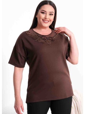 Ymn Kadın Büyük Beden Orta Yas ve Üzeri Yüksek Kalite Desenli Anne Penve Bluz T-Shirt
