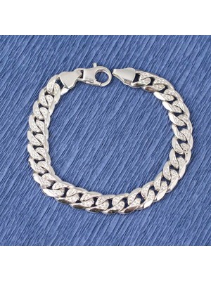 Nusret Takı Gümüş Desenli Zincir Bileklik, 0,9 x 12 mm