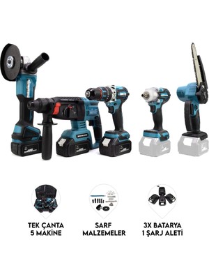 Dawreek Chelikbei Beşli Set MK350 21V 5 Ah Akülü Vidalama Darbeli Tork 350 Nm Özellikli