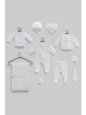 Caramell %100 Pamuk 10LU Love Time Müslin Set Unisex 0-3 Ay Ekru Yenidoğan İçin