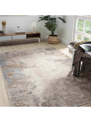 Pera Halı Açık Gri Bej Mavi Soyut Eskitme Desenli Halı - DK10206MP