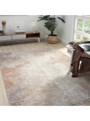 Pera Halı Açık Gri Bej Turuncu Eskitme Desenli Halı - DK10206TP