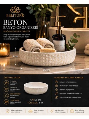 🛁 Bitkitürk Beton Banyo Organizeri | Havlu ve Sabun Düzenleyici | Dekoratif Banyo Kasesi | El Yapımı Beton Organizer 25 cm