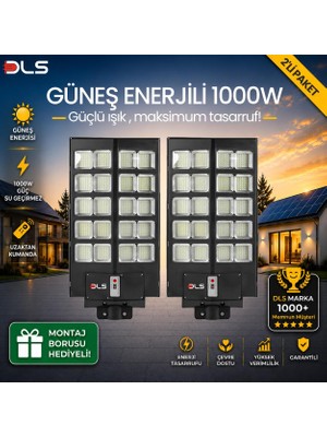 DLS 1000W Güneş Enerjili Solar Sokak Lambası 2'li Paket Hareket Sensörlü LED Bahçe Aydınlatması