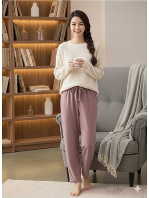 Asel Kadife Gül Kurusu Likralı Soft Kadife Pijama