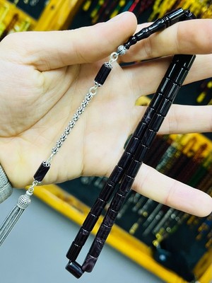 Sıkma Kehribar Tesbih Kesme Model ( Gümüş Püsküllü )