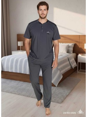 Asel Erkek Kısa Kollu Cepli Likralı Penye Kumaş Pijama Takımı