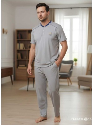 Asel Erkek Kısa Kollu Cepli Likralı Penye Kumaş Pijama Takımı