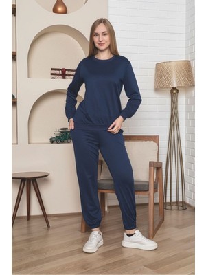 Asel Regular Fit Normal Kalıp Lacivert Iki Iplik Penye Cepli Eşofman Takımı