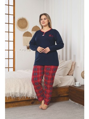 Asel Büyük Beden Uzun Kol Pamuklu Likralı Pijama Takımı
