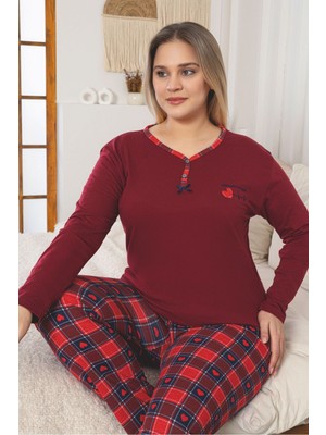 Asel Büyük Beden Uzun Kol Pamuklu Likralı Pijama Takımı