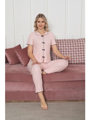 Asel Kadın Fiyonk Detaylı Kısa Kol Likralı Pegasus Pijama Takımı