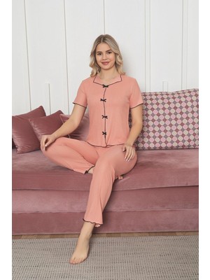 Asel Kadın Fiyonk Detaylı Kısa Kol Likralı Pegasus Pijama Takımı