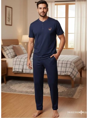 Asel Erkek Kısa Kollu Cepli Likralı Penye Kumaş Pijama Takımı
