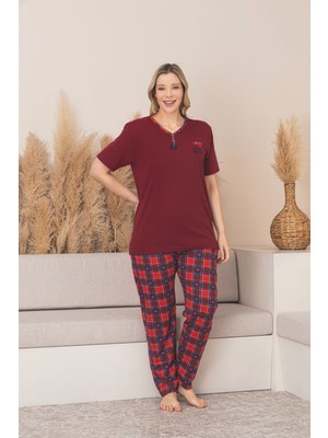 Asel Büyük Beden Kısa Kol Pamuklu Likralı Pijama Takımı