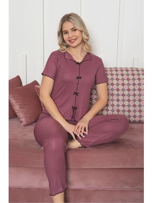 Asel Kadın Fiyonk Detaylı Kısa Kol Likralı Pegasus Pijama Takımı