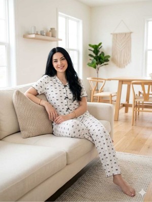Asel Kadın Yumuşak Tuşe Yazlık Fitilli Pamuklu Örme Pijama Takım
