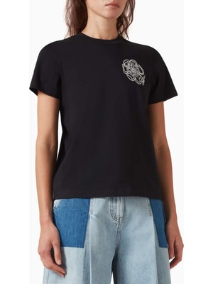 3.1 Phillip Lim Çiçek Nakışlı %100 Pamuk Kadın Tişört Siyah