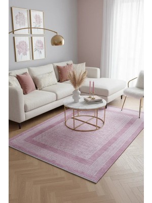 Pera Halı Pembe Modern Yıkanabilir Antibakteriyel Salon Halısı - YO11543P