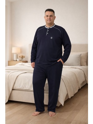 Formo Premıum Erkek %100 Doğal Pamuk Biyeli Yüksek Kaliteli Düğmeli Uzun Kollu Battal Pijama Takımı