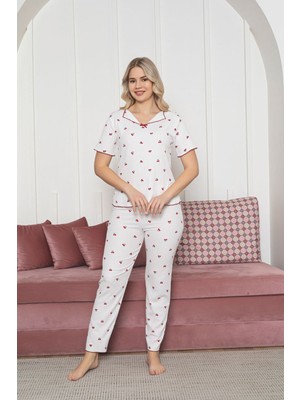 Asel Kadın Kısa Kollu Yumuşak Tuşe Yazlık Bürümcük Kumaş Pijama Takım