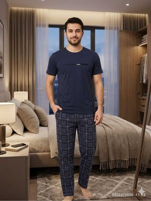 Asel Erkek Kısa Kollu Cepli Likralı Penye Kumaş Pijama Takımı