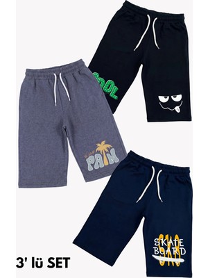 Fyk Kids 3'lü Kapri Karışık Baskı Detaylı 3 Parça Erkek Çocuk Şort