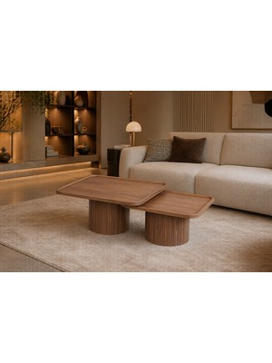 Casa Nexa Modern Ahşap Orta Sehpa Seti – Mdf Bohem Dekoratif Salon Sehpası – 2li  Orta Sehpa Takımı Mdf