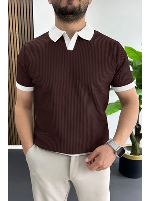 Edwox Erkek Yaka Renkli Tişört Bordo EDW496