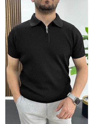 Edwox Erkek Polo Yaka Likralı Tişört Siyah EDW491