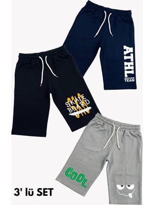 Fyk Kids 3'lü Kapri Karışık Baskı Detaylı 3 Parça Erkek Çocuk Şort