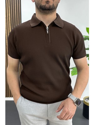 Edwox Erkek Polo Yaka Likralı Tişört Kahverengi EDW491