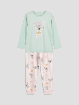 LC Waikiki Lcw Kids Mavi Bisiklet Yaka Baskılı Kız Çocuk Pijama Takım