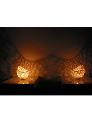 3 Hilal Baskı Modern Voronoi Geometrik Mumluk – Dekoratif Gölgeli Tealight Şamdan