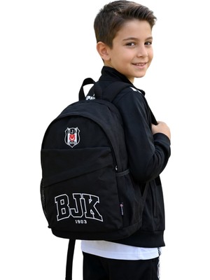 Beşiktaş Orijinal Lisanslı Siyah Nakış Logolu Sırt Çantası - 3 Bölmeli Ilkokul ve Ortaokul Çantası