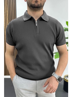 Edwox Erkek Polo Yaka Likralı Tişört Füme EDW491