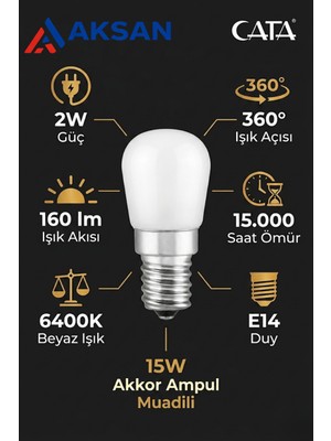 Cata CT-4261 E14 Duy 2W (15W Eşdeğer) 160 Lümen 6400K Beyaz Işık Mini LED Ampul