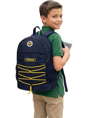 Fenerbahçe Orijinal Lisanslı  Ipli Sırt Çantası - 3 Bölmeli Laptop Gözlü Sarı Lacivert Okul Çantası