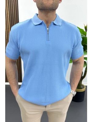 Edwox Erkek Polo Yaka Likralı Tişört Açık Mavi EDW491