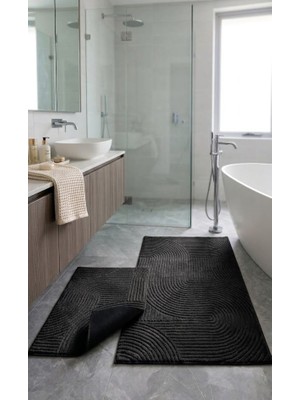 Livoras Home 2'li Banyo Paspası 60X100 40X60 Kaymaz Taban Siyah