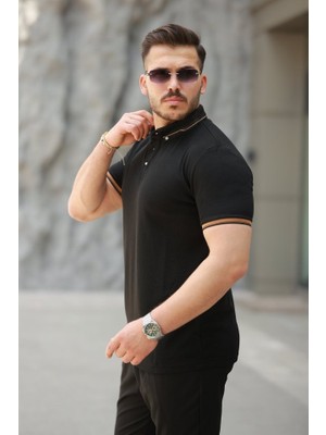 Moda Loris Erkek Düğmeli Yaka Waffle Kumaş Kısa Kollu Tişört