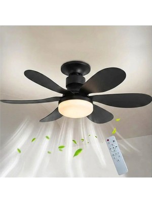 SeckinStore Lambalı Tavan Vantilatör Kumandalı Sessiz 6 Kanatlı Işıklı E27 Duy 36W Modern LED Aydınlatma Siyah Renk