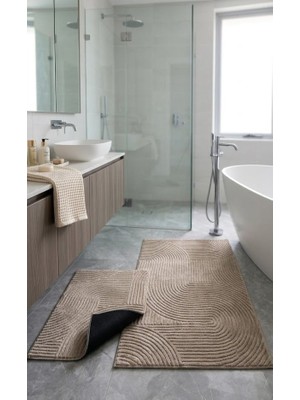 2'li Banyo Paspası 60X100 40X60 Kaymaz Taban Bej