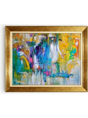 Tablore Modern Soyut Sanat Canlı Renkli Altın Çerçeveli Salon Oturma Odası Duvar Tablosu